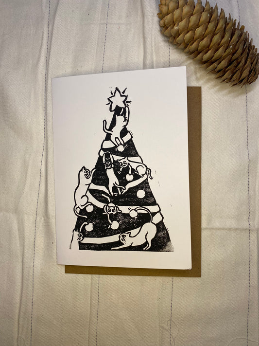 Mischievous Cats Block Printed Card