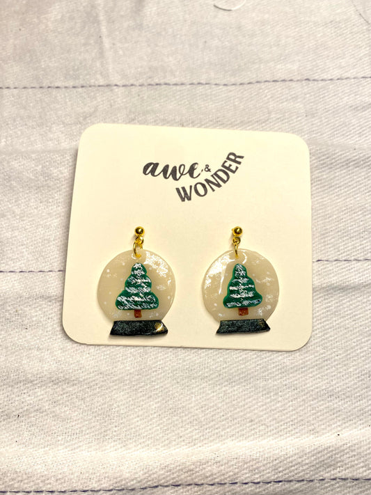 Snow Globe Christmas Tree Earrings