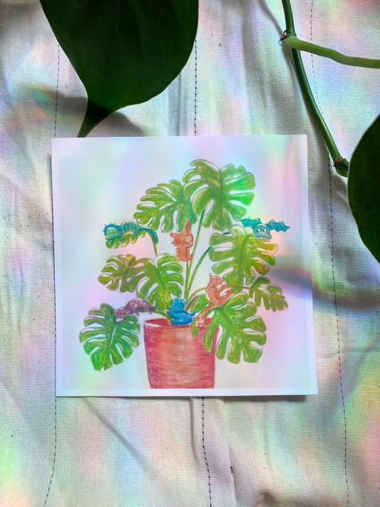 Monstera Deliciosa with Munching Monsters Print