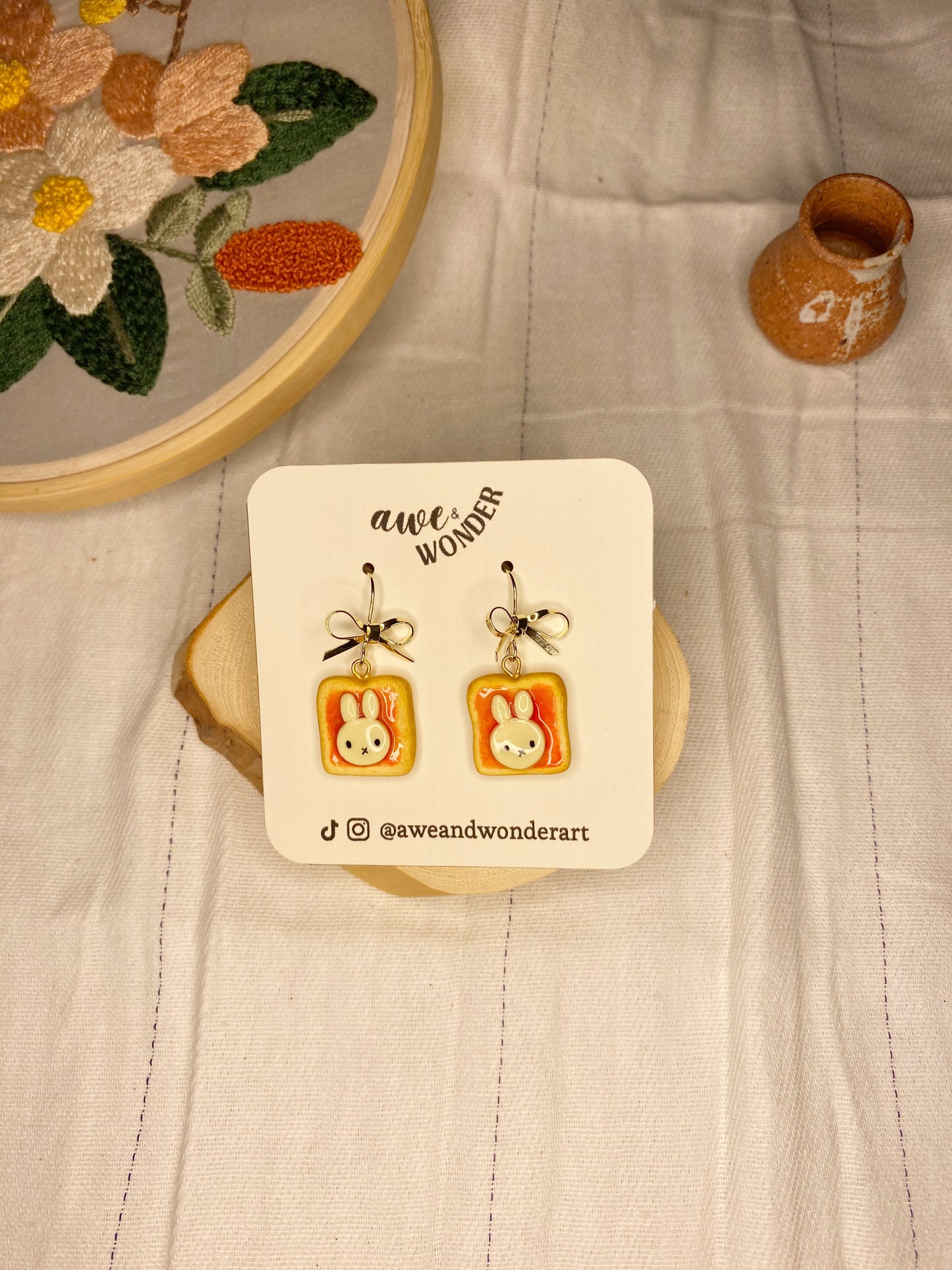 Coquette Miffy Strawberry Toast Earrings