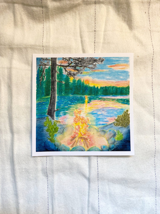 Campfire by the Lake Print