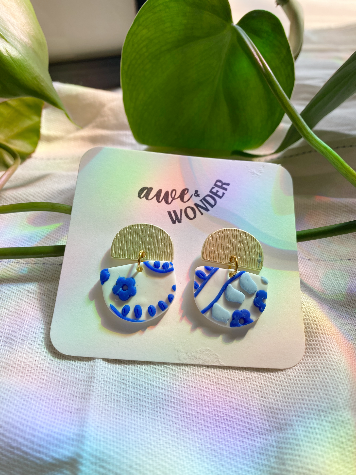 Gold Half-Moon Porcelain Earrings